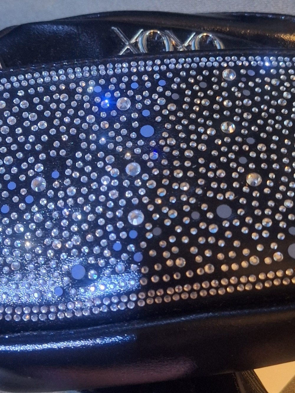Crystal-Embellished Black Wristlet with 'XOXO' Logo